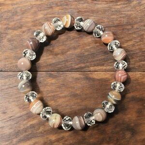 Botswana Agate Bracelet with Crystal Accents